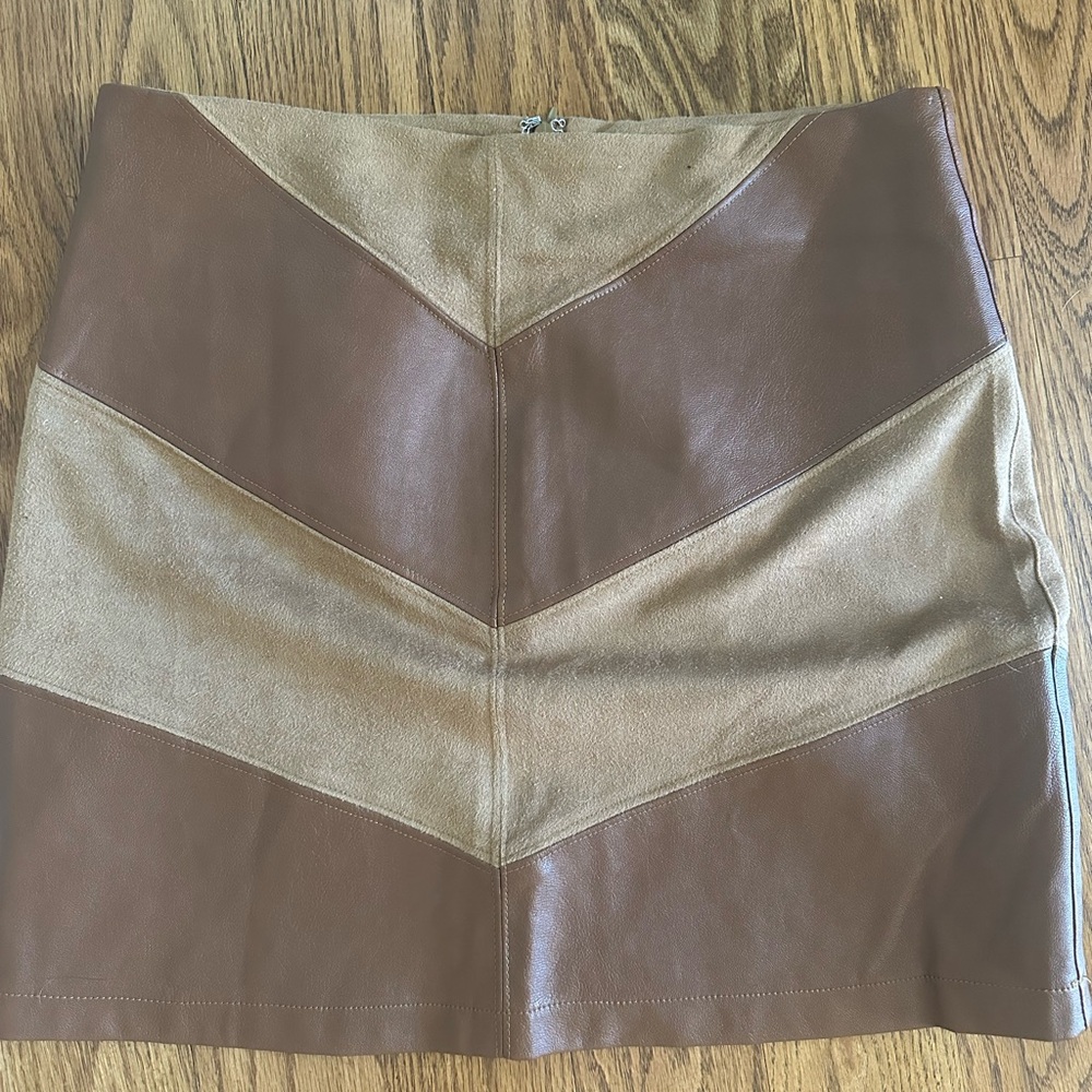She + Sky Brown and Tan Mini Skirt